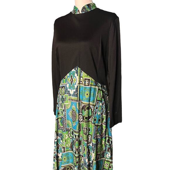 Vintage 70s Size Large Mod Maxi Dress Long Sleeve Evening Gown Modest Boho - Picture 2 of 11